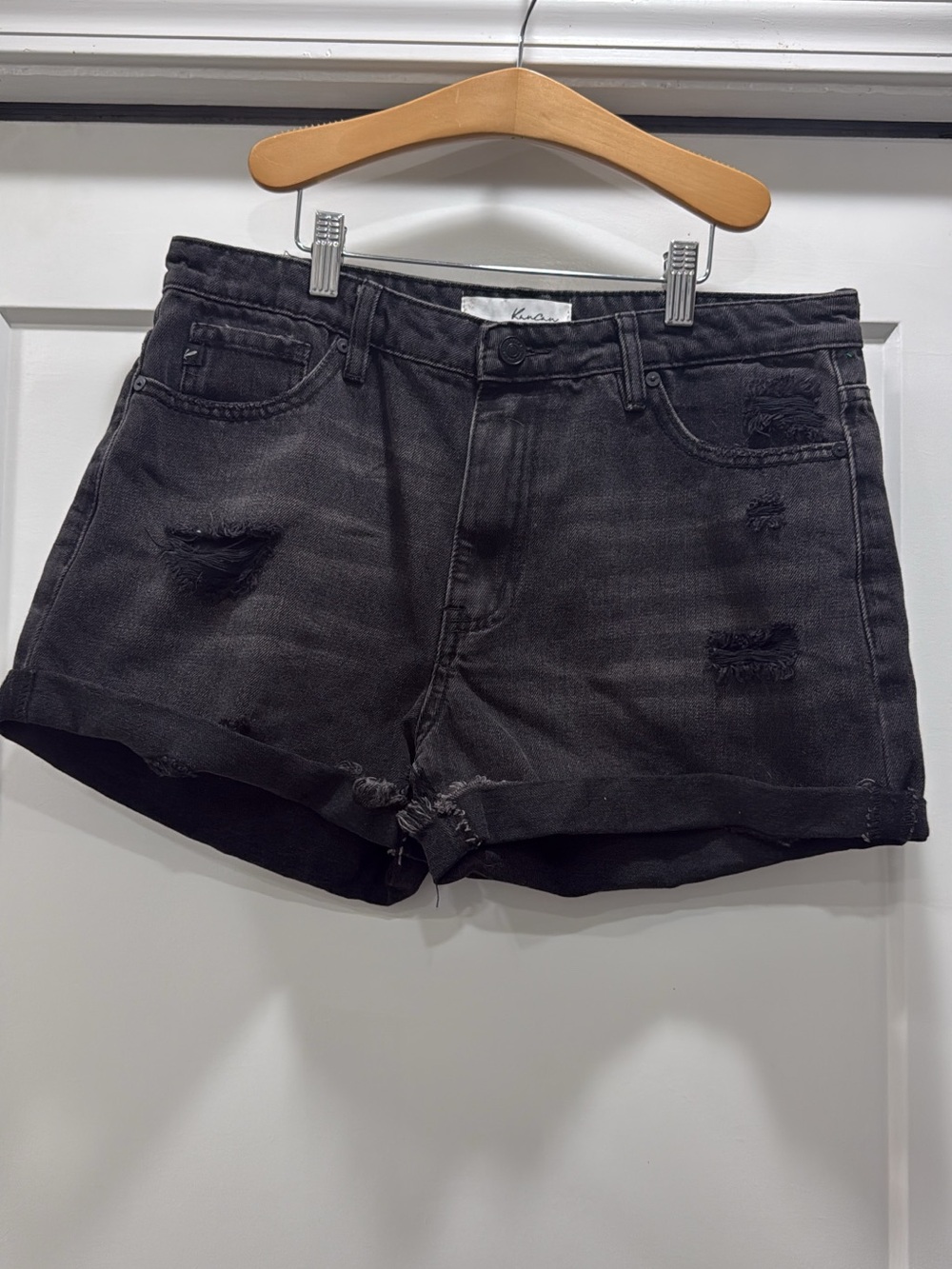 KanCan boutique Black Distressed Roll Cuff Denim Shorts